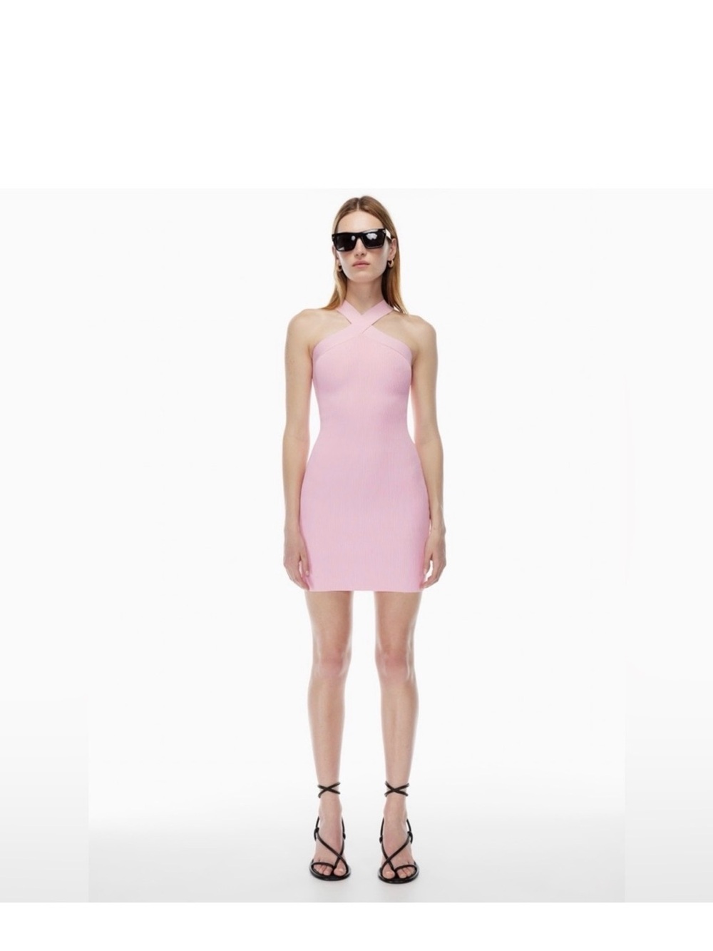 Babaton Light Pink Cross-Halter Mini Dress